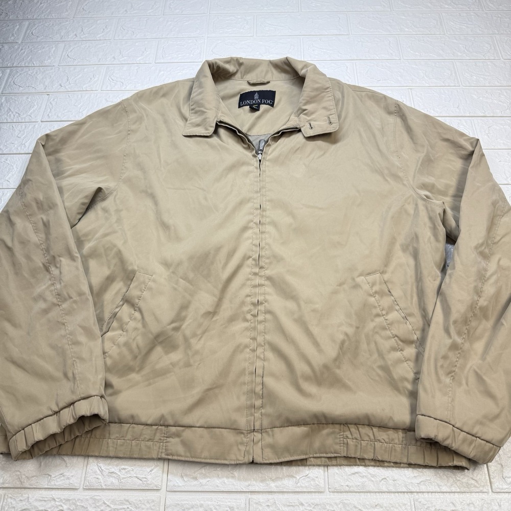 Vintage London Fog Collection Mens Large Khaki Zip-Up Bomber Jacket Beige
